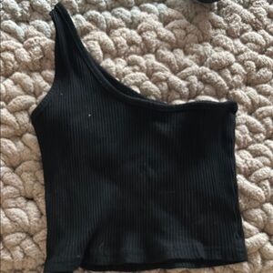 SHEIN Black One-Shoulder Ribbed Tank Top